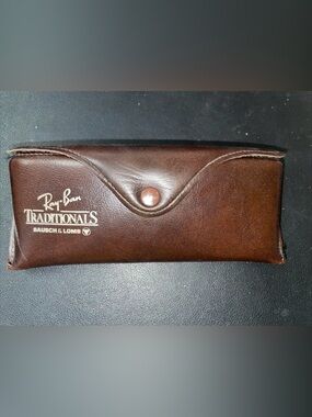 Ray-Ban Brown Leather Sunglasses Pouch with Embossed Logo